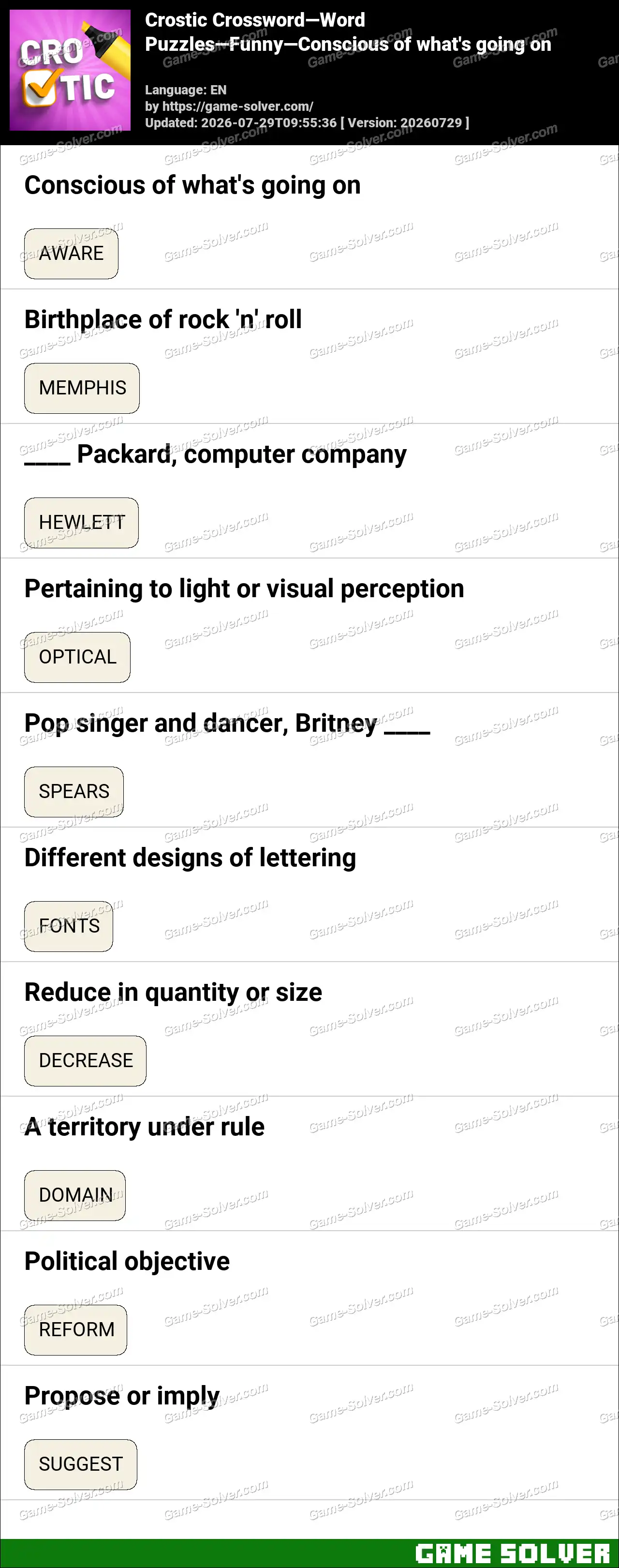 Crostic Crossword-Word Puzzles-Funny-Conscious of what’s going on